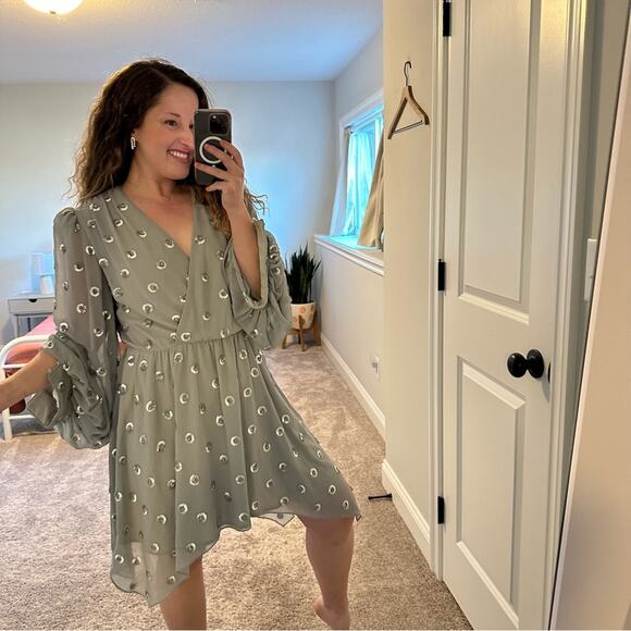 NWT REVOLVE Lovers + Friends Gray Sparkle Polka Dot Mini Dress Large - Picture 4 of 13